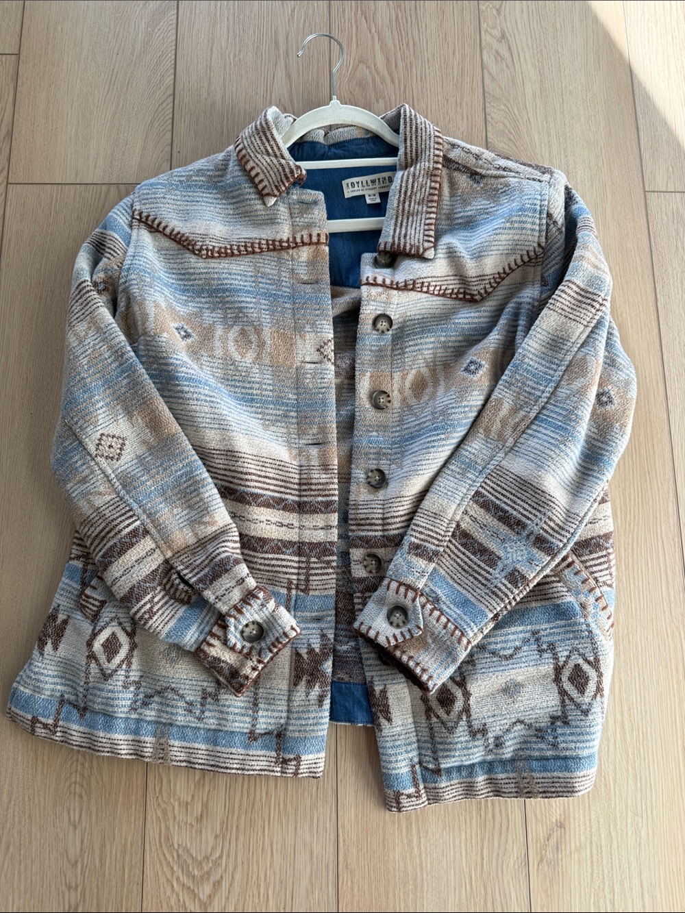 Idyllwind Striped Aztec Utility Jacket in Light Blue & Brown